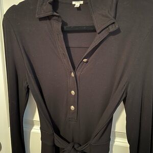 J Crew Cotton Jersey Maxi Dress long with belt & Henley top gold buttons